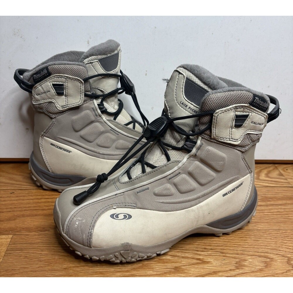VTG Salomon Womens Sz 7.5 Quest Winter Ankle Boots Cream Waterproof Insulated